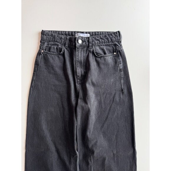 ZARA Vintage Black Denim High Rise Loose Wide Leg Ankle Jeans, Size 6/28 - Picture 2 of 11